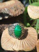 Bague malachite Argent 925, cabochon ovale (non réglable)