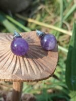 Boucles d’oreilles puces améthyste acier inox 304