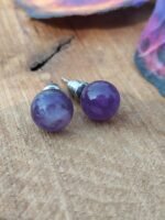 Boucles d’oreilles puces améthyste acier inox 304 – Image 3