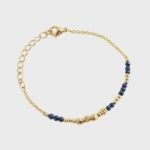 Bracelet doré chaîne fine perles lapis lazuli – Image 2