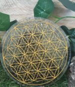 Plateau orgonite obsidienne noire fleur de vie