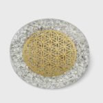 Plateau orgonite cristal de roche fleur de vie laiton – Image 2