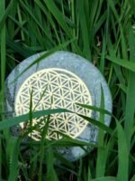 Plateau orgonite cristal de roche fleur de vie laiton – Image 5