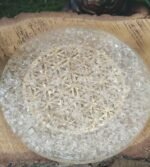 Plateau orgonite cristal de roche fleur de vie laiton – Image 6