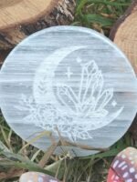 Plateau sélénite lune et ses cristaux